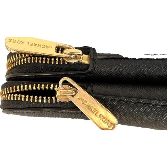 Michael Kors Black Gold Leather Wristlet Wallet Clutch Purse Saffiano Texture - Picture 12 of 12